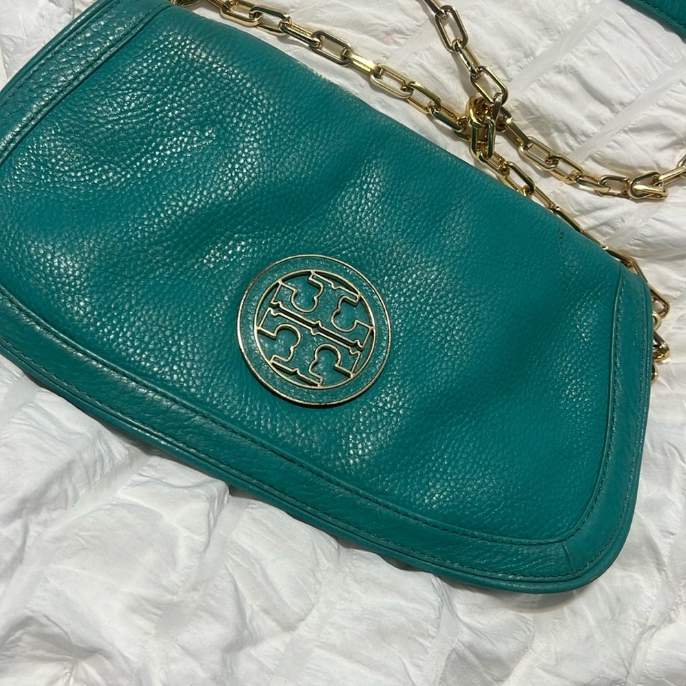 Tory Burch Teal Leather Shoulder Bag